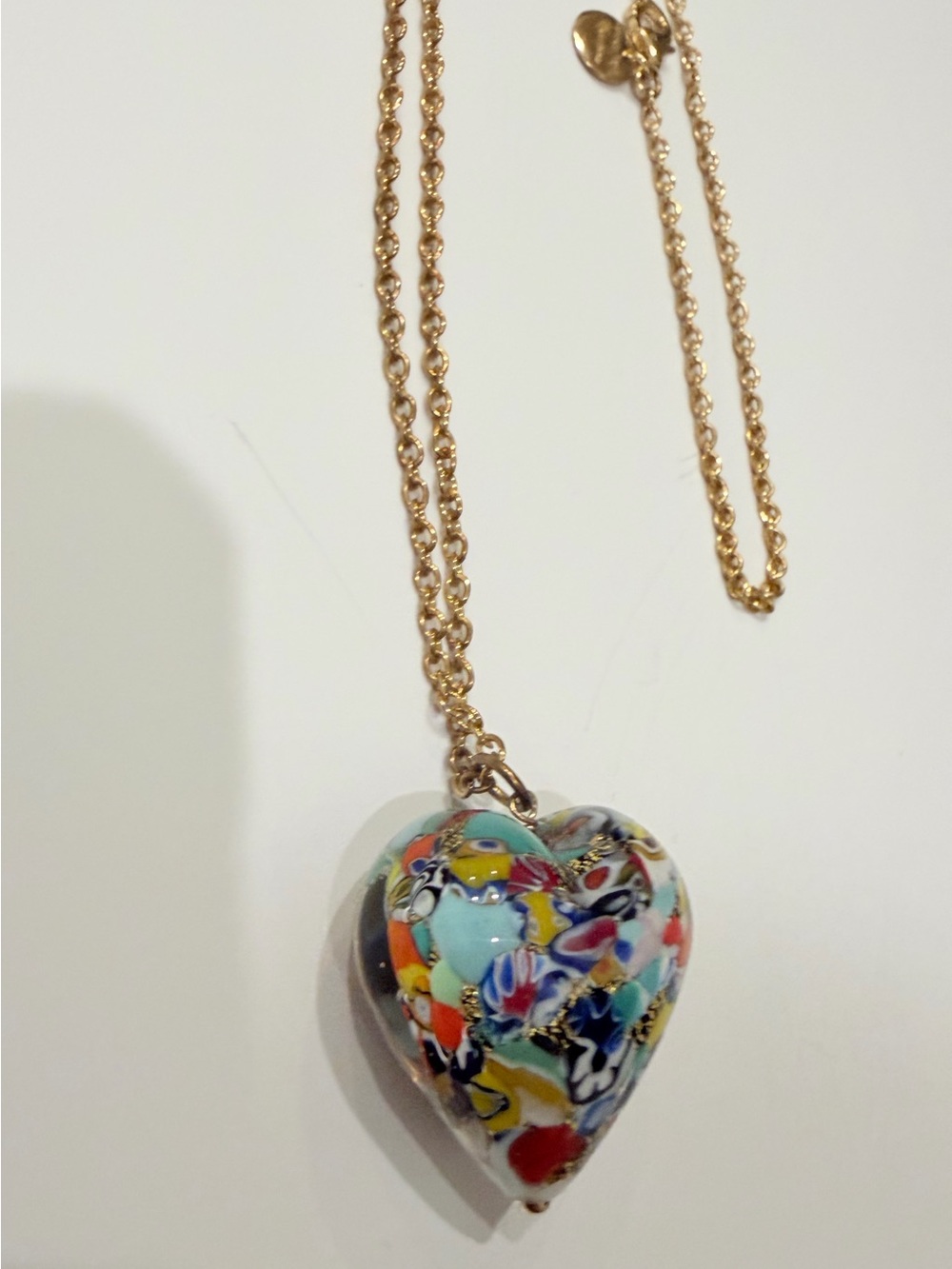 Murano Glass Blown Artsy Puffy Heart Adjustable Long Necklace